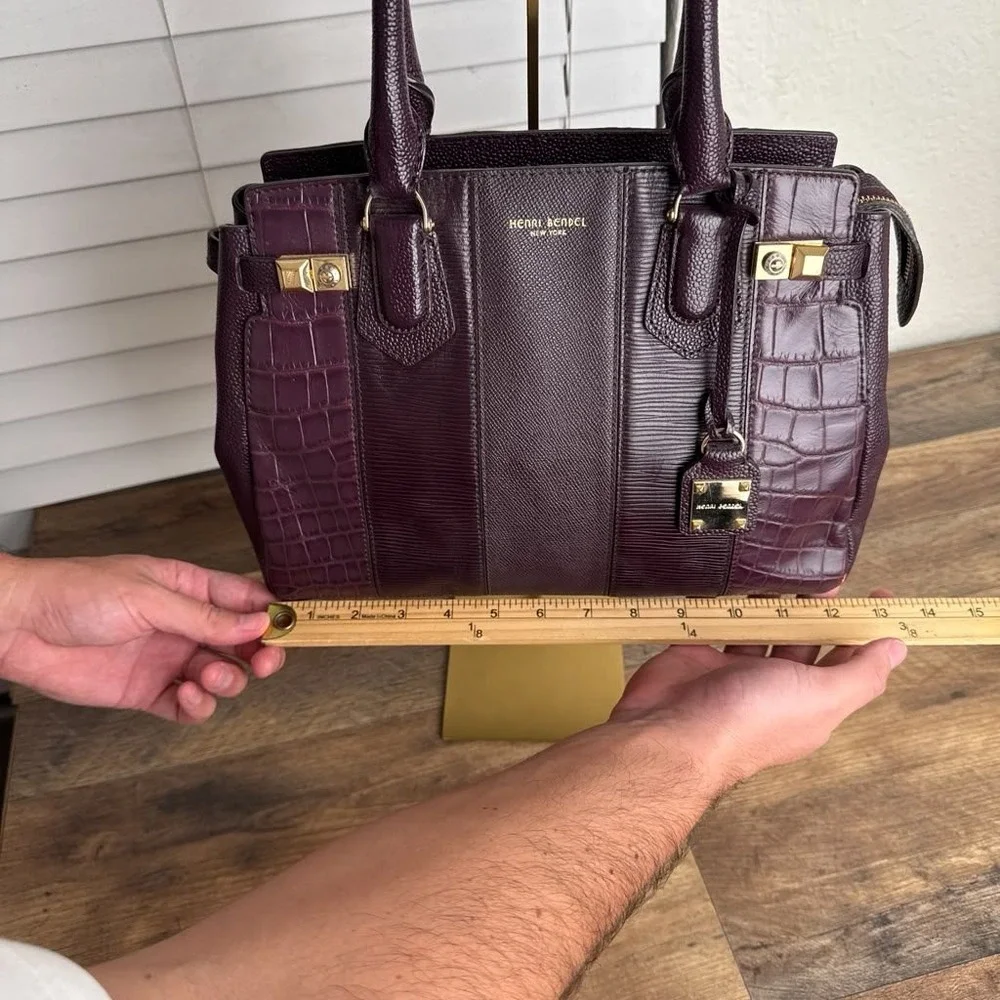 Henri Bendel Leather Patchwork Satchel Burgundy Croc Embossed Limited Edition